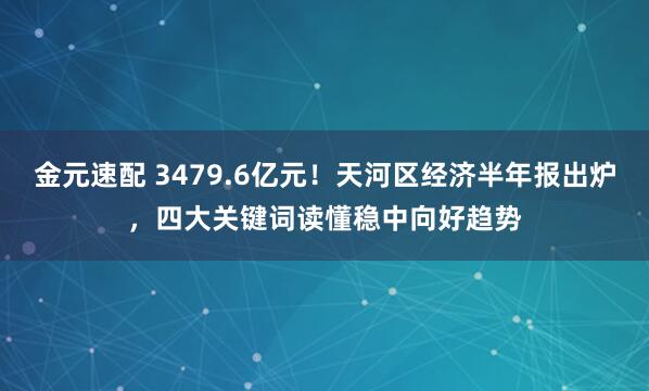 金元速配 3479.6亿元！天河区经济半年报出炉，四大关键词读懂稳中向好趋势